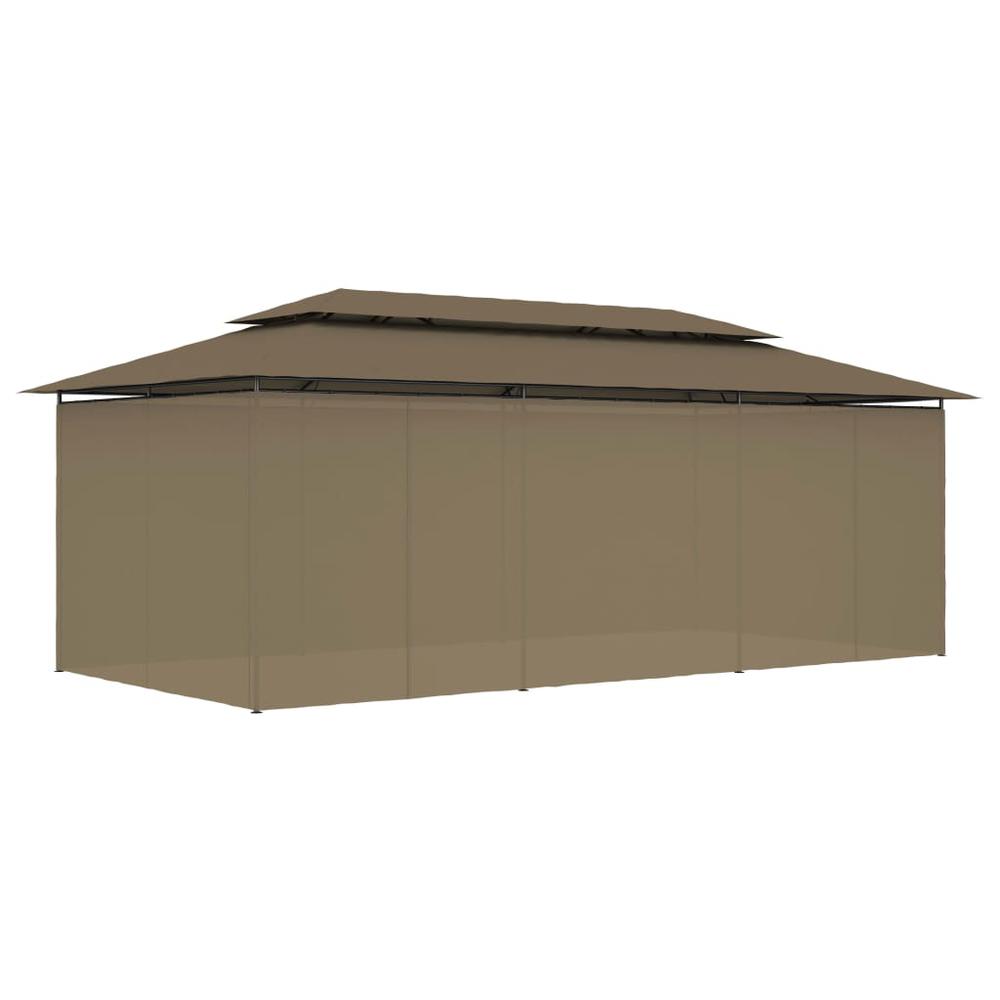 vidaXL Gazebo with Curtains 236.2"x117.3"x106.3" Taupe 180 g/m? 2247. Picture 6