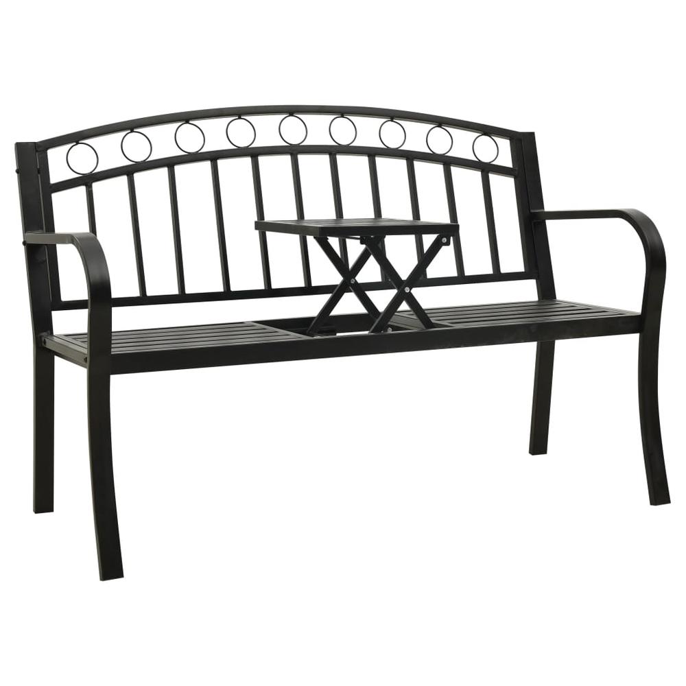 vidaXL Garden Bench with a Table 49.2" Steel Black, 312040. Picture 1