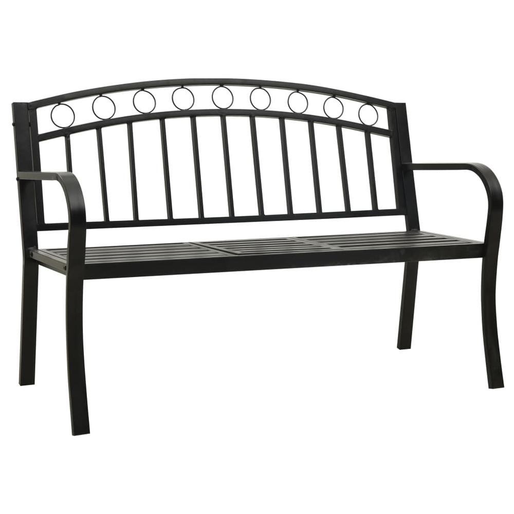vidaXL Garden Bench with a Table 49.2" Steel Black, 312040. Picture 2
