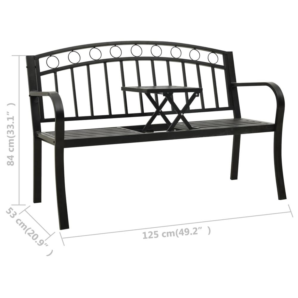 vidaXL Garden Bench with a Table 49.2" Steel Black, 312040. Picture 7