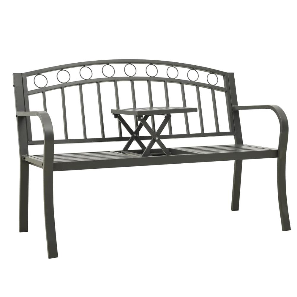 vidaXL Garden Bench with a Table 49.2" Steel Gray, 312041. Picture 1