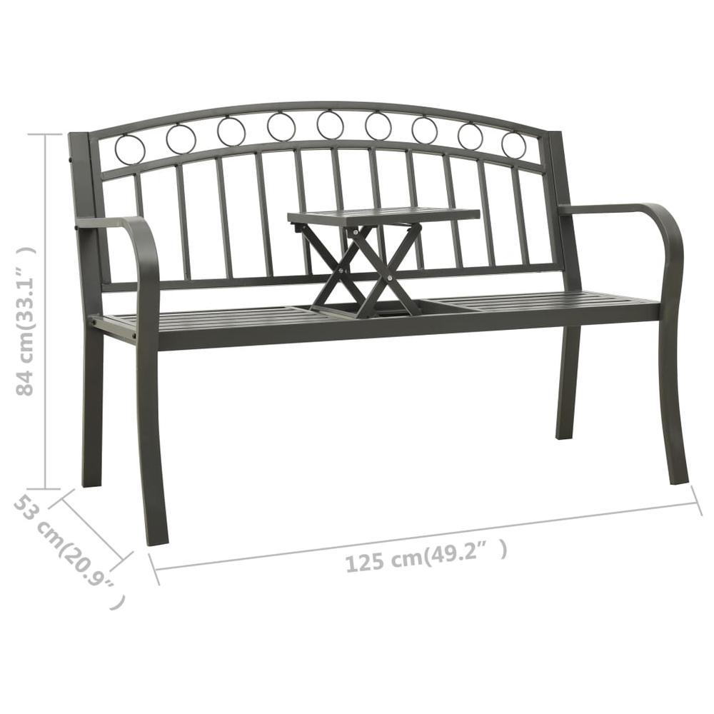 vidaXL Garden Bench with a Table 49.2" Steel Gray, 312041. Picture 7