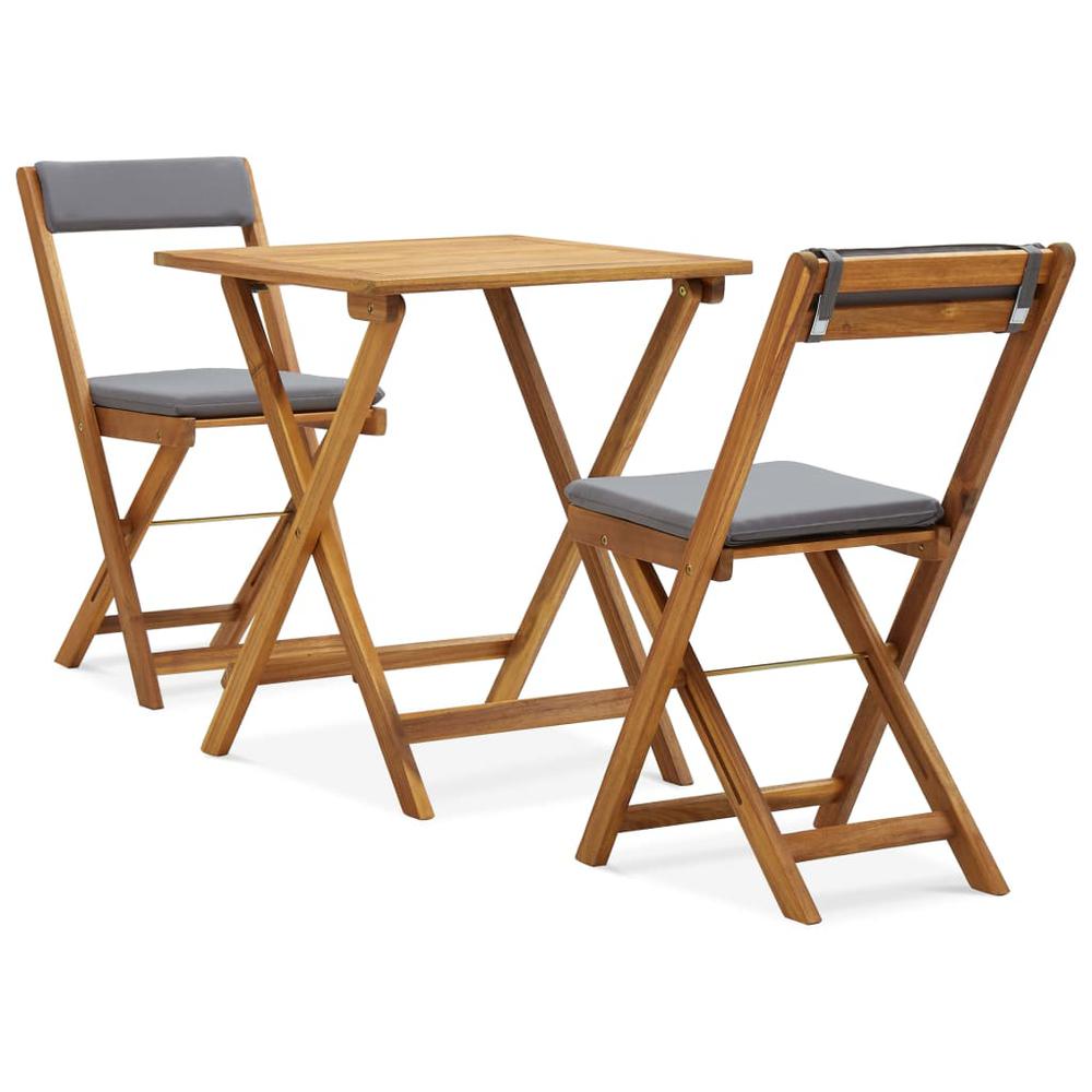 vidaXL 3 Piece Folding Bistro Set with Cushions Solid Acacia Wood, 310275. Picture 1
