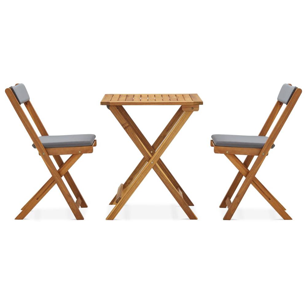 vidaXL 3 Piece Folding Bistro Set with Cushions Solid Acacia Wood, 310275. Picture 2