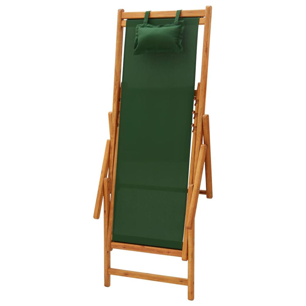 vidaXL Folding Beach Chair Solid Eucalyptus Wood and Fabric Green. Picture 6
