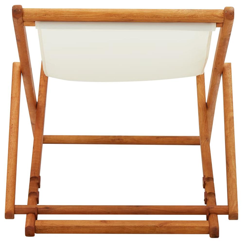 vidaXL Folding Beach Chair Eucalyptus Wood and Fabric Cream White. Picture 5