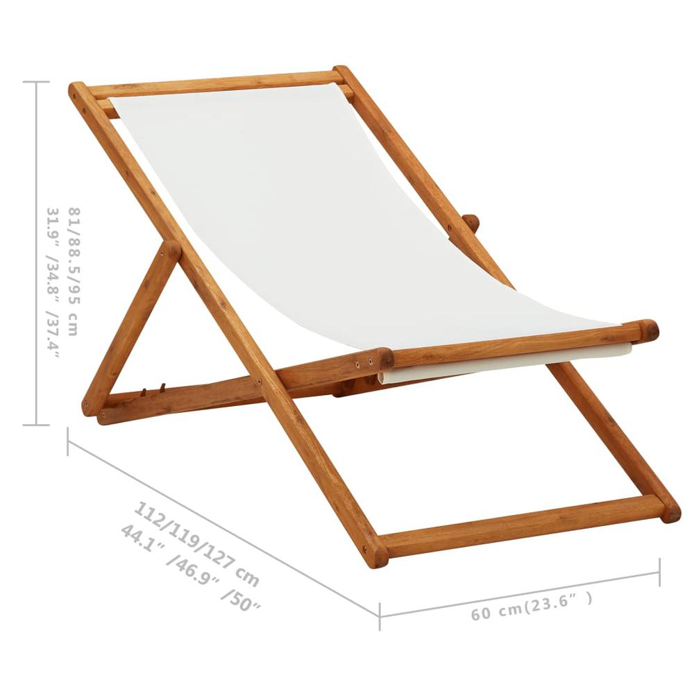 vidaXL Folding Beach Chair Eucalyptus Wood and Fabric Cream White. Picture 9