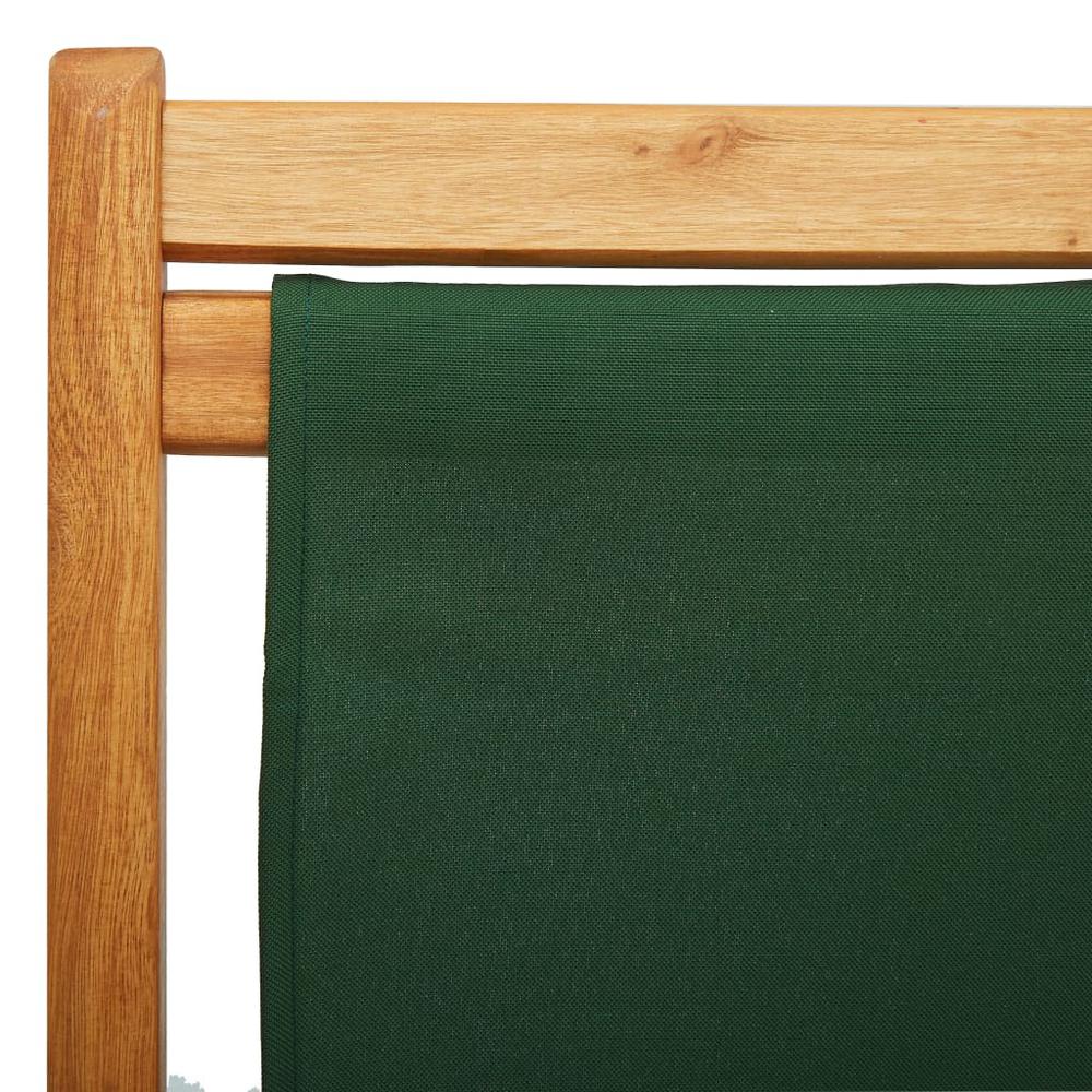 vidaXL Folding Beach Chair Eucalyptus Wood and Fabric Green. Picture 7