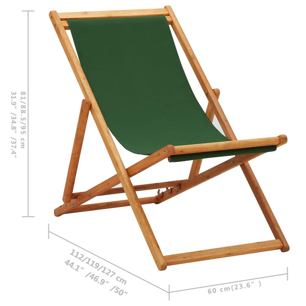 vidaXL Folding Beach Chair Eucalyptus Wood and Fabric Green. Picture 9