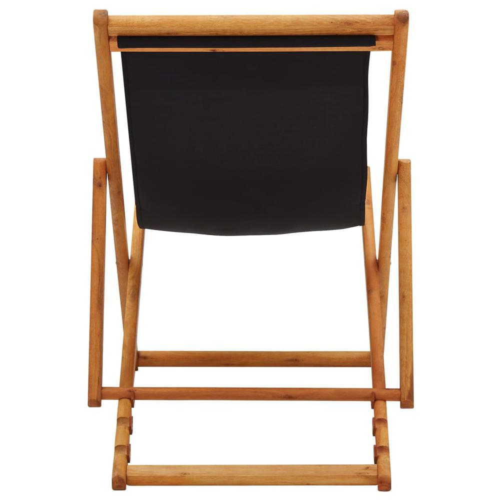 vidaXL Folding Beach Chair Eucalyptus Wood and Fabric Black. Picture 5