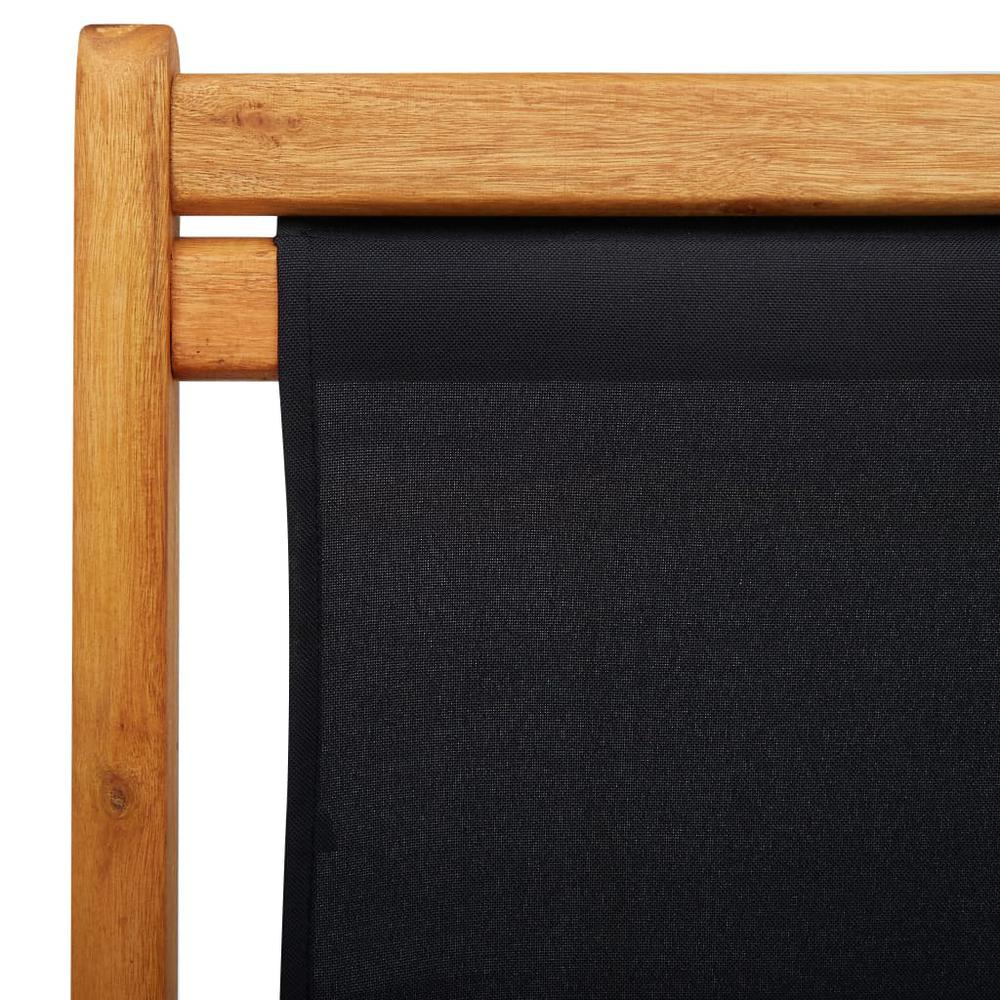 vidaXL Folding Beach Chair Eucalyptus Wood and Fabric Black. Picture 7
