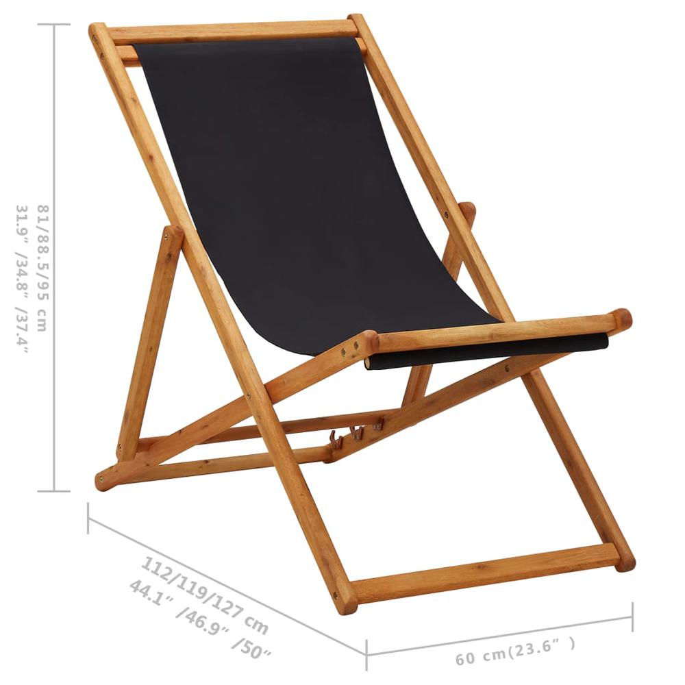 vidaXL Folding Beach Chair Eucalyptus Wood and Fabric Black. Picture 9
