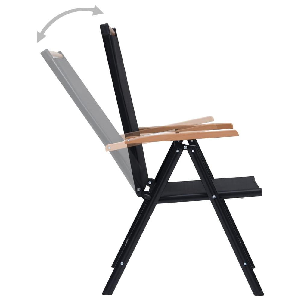 vidaXL Folding Patio Chairs 2 pcs Aluminum and Textilene Black. Picture 6