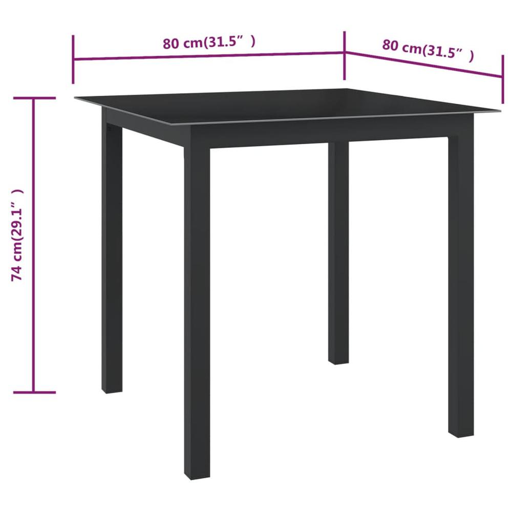 vidaXL Patio Table Black 31.5"x31.5"x29.1" Aluminum and Glass. Picture 5