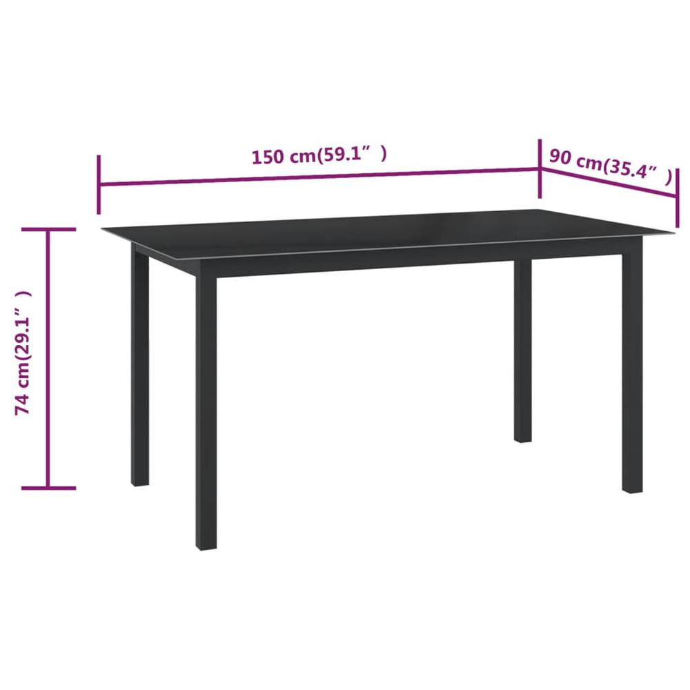 vidaXL Patio Table Black 59.1"x35.4"x29.1" Aluminum and Glass. Picture 5