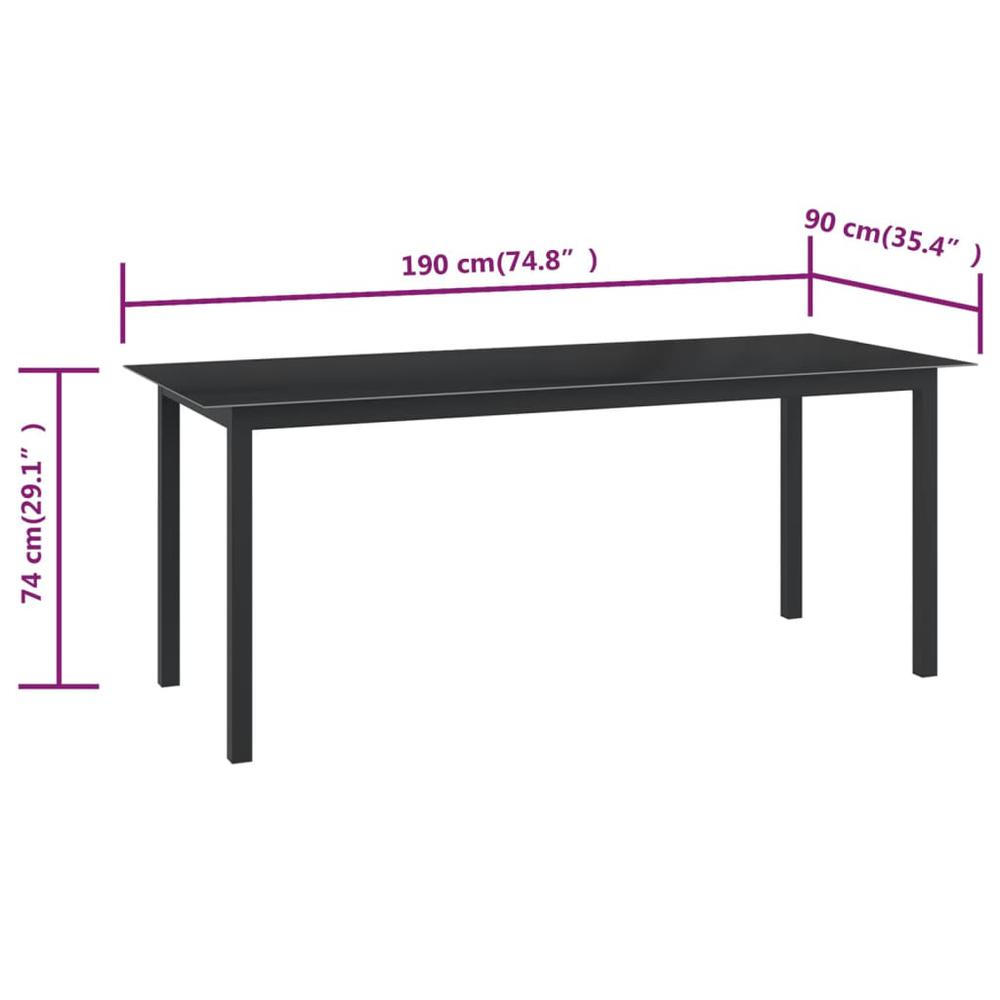 vidaXL Patio Table Black 74.8"x35.4"x29.1" Aluminum and Glass. Picture 5