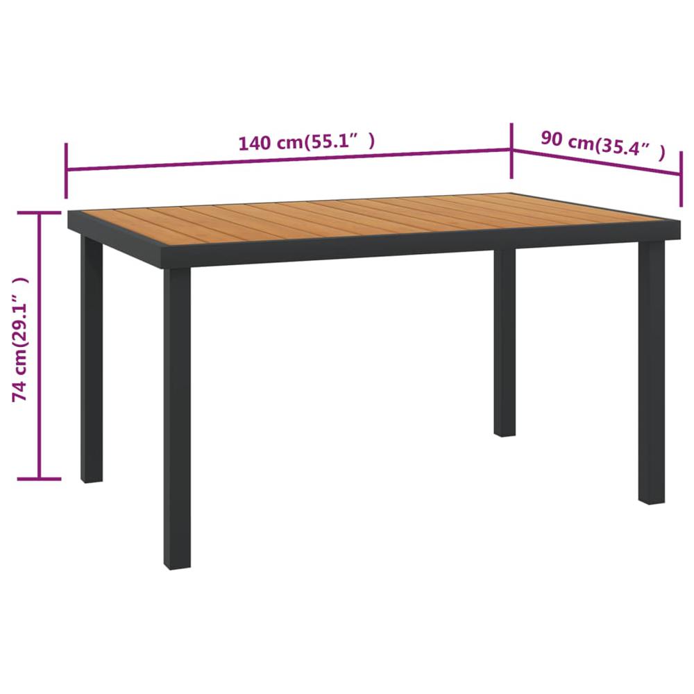 vidaXL Patio Table Brown 55.1"x35.4"x29.1" Aluminum and WPC. Picture 5