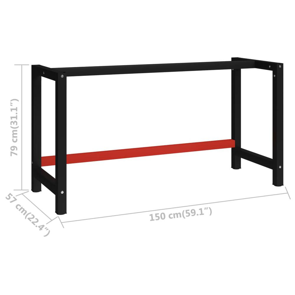 vidaXL Work Bench Frame Metal 59.1"x22.4"x31.1" Black and Red, 147929. Picture 7