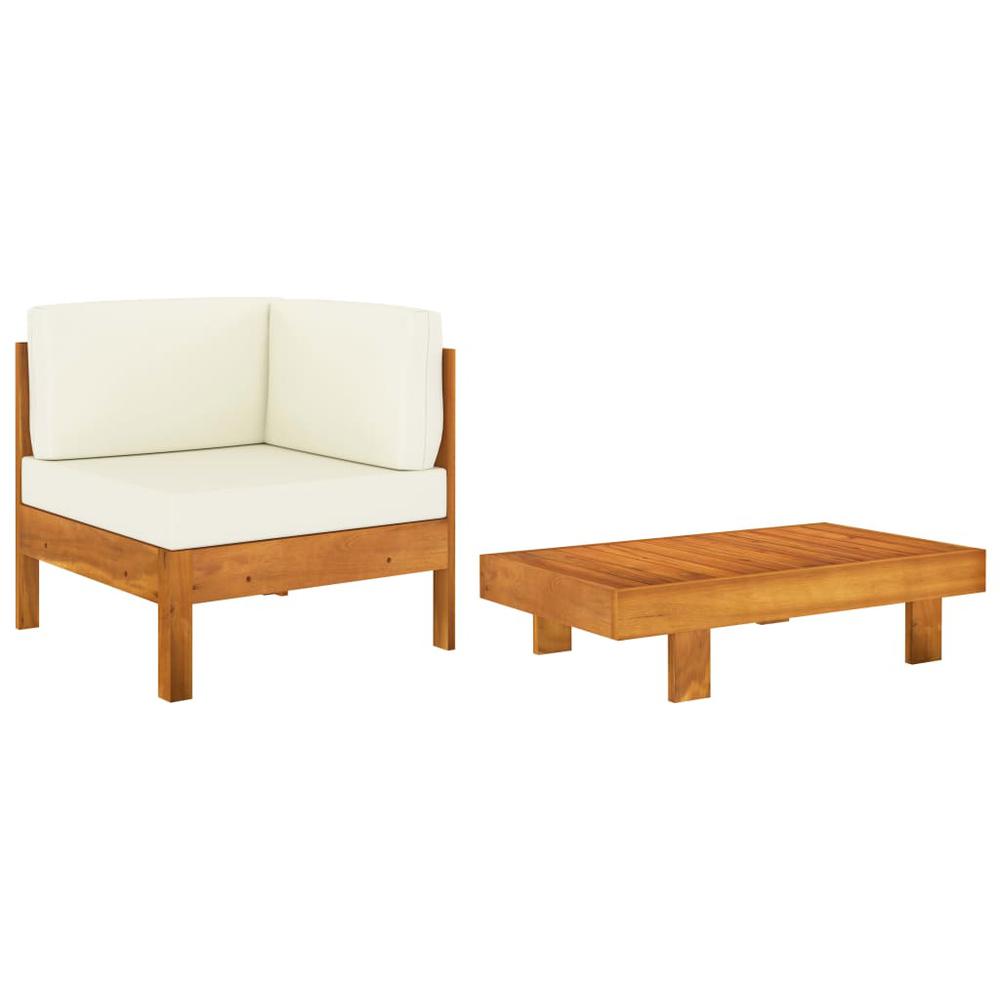 vidaXL 2 Piece Garden Lounge Set with Cream White Cushions Acacia Wood 0636. Picture 1