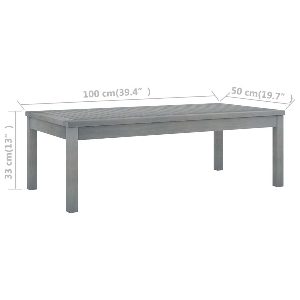 vidaXL Coffee Table 39.4"x19.7"x13" Gray Solid Acacia Wood 1828. Picture 6