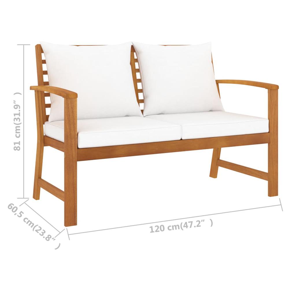 vidaXL Garden Bench 47.2" with Cream Cushion Solid Acacia Wood 1829. Picture 6