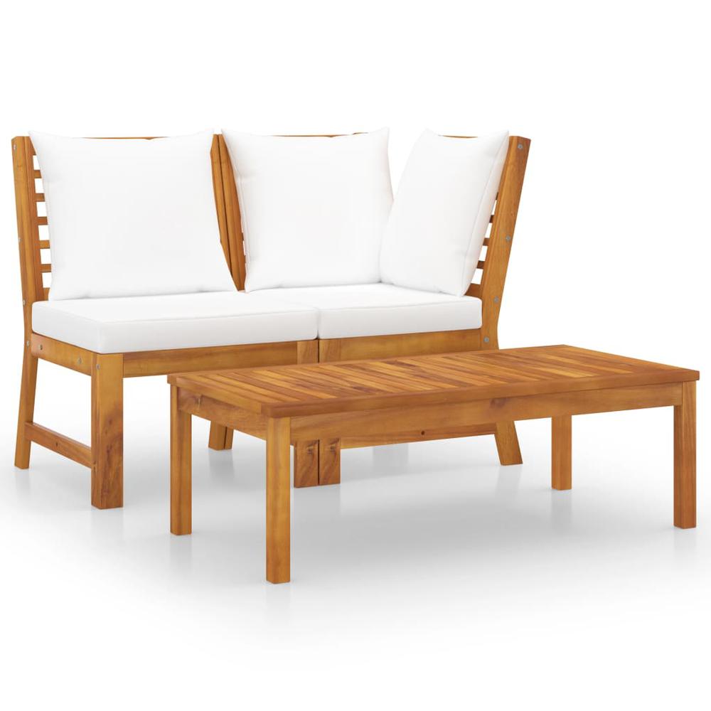 vidaXL 3 Piece Garden Lounge Set with Cream Cushion Solid Acacia Wood 1834. Picture 1