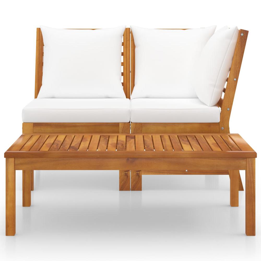 vidaXL 3 Piece Garden Lounge Set with Cream Cushion Solid Acacia Wood 1834. Picture 2