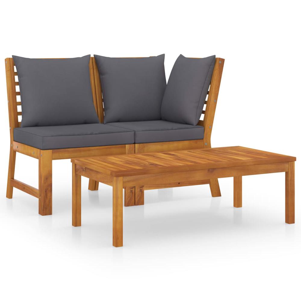 vidaXL 3 Piece Garden Lounge Set with Dark Gray Cushion Solid Acacia Wood 1835. Picture 1