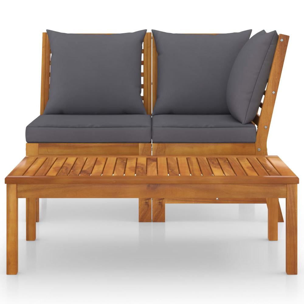 vidaXL 3 Piece Garden Lounge Set with Dark Gray Cushion Solid Acacia Wood 1835. Picture 2