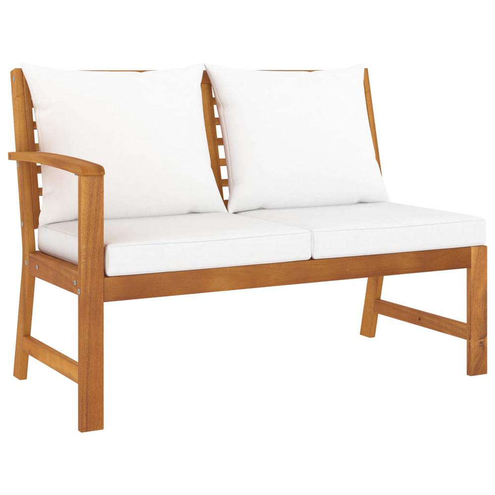 vidaXL Garden Bench 45.1" with Cream Cushion Solid Acacia Wood 1836. Picture 1