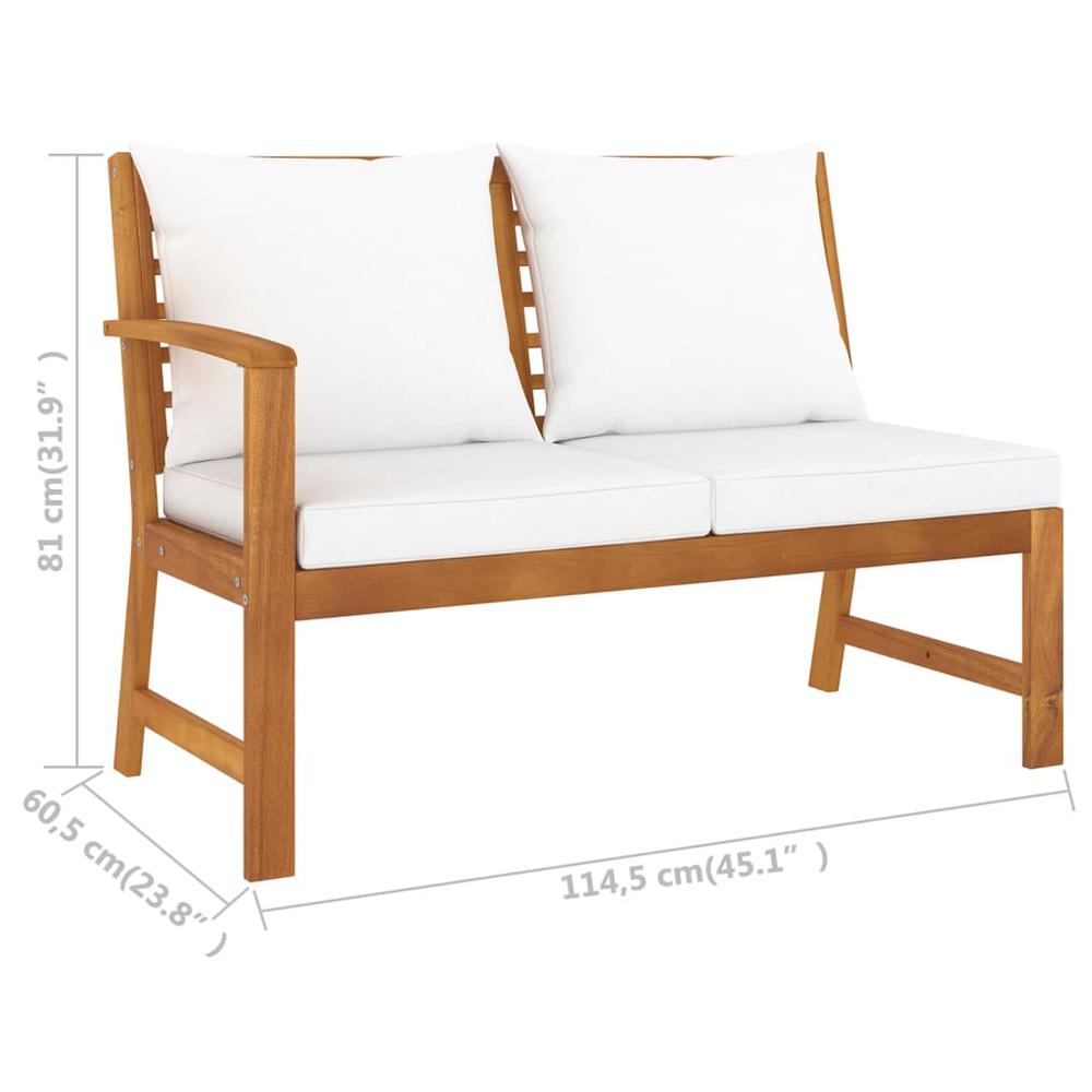 vidaXL Garden Bench 45.1" with Cream Cushion Solid Acacia Wood 1836. Picture 6
