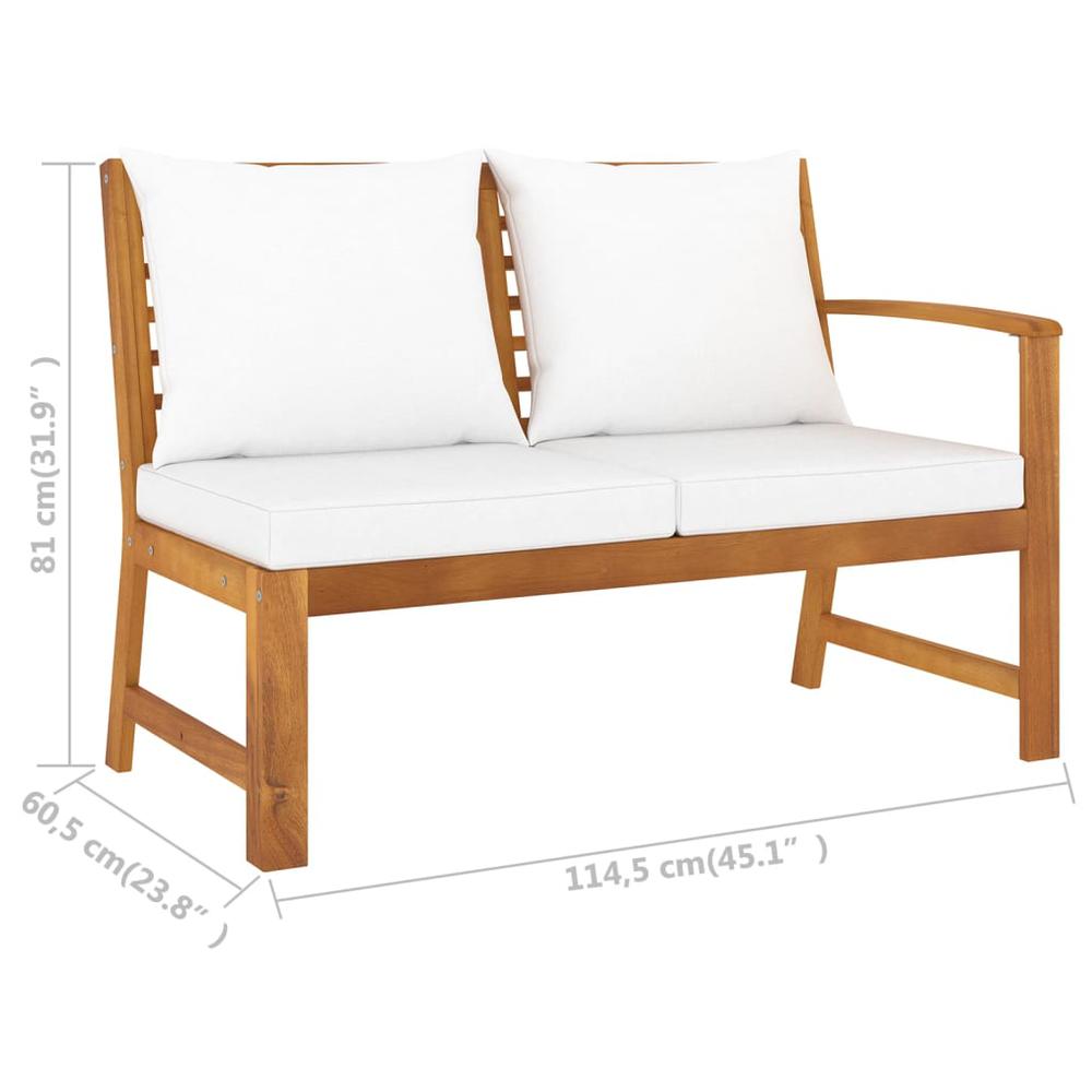 vidaXL Garden Bench 45.1" with Cream Cushion Solid Acacia Wood 1838. Picture 6