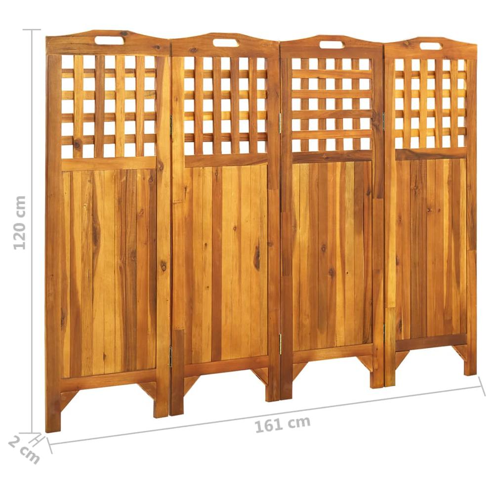 vidaXL 4-Panel Room Divider 63.4"x0.8"x47.2" Solid Acacia Wood. Picture 7