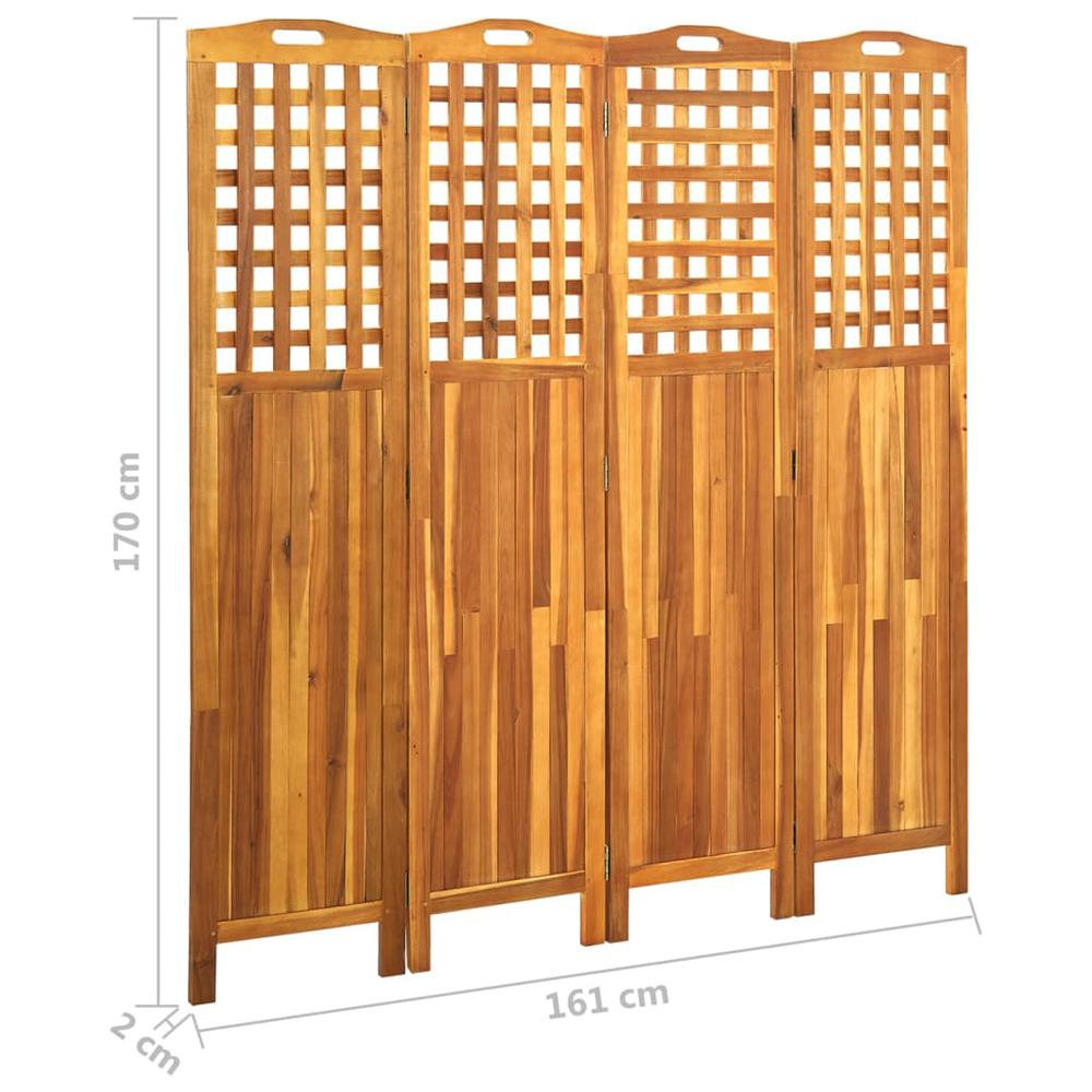 vidaXL 4-Panel Room Divider 63.4"x0.8"x66.9" Solid Acacia Wood. Picture 7