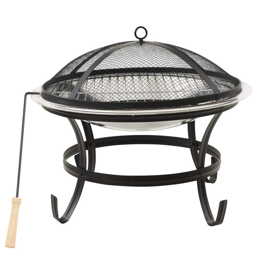 vidaXL 2-in-1 Fire Pit and BBQ with Poker 22"x22"x19.3" Stainless Steel 3351. Picture 2