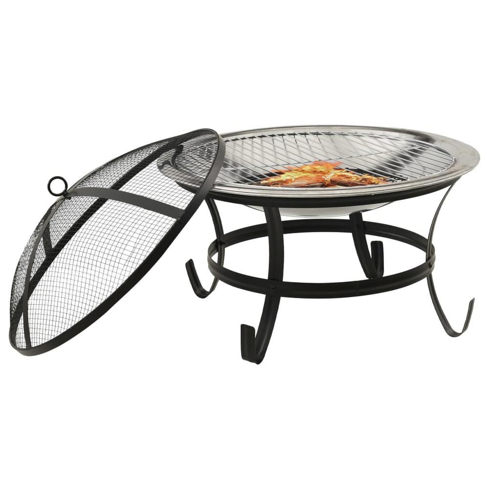 vidaXL 2-in-1 Fire Pit and BBQ with Poker 22"x22"x19.3" Stainless Steel 3351. Picture 3