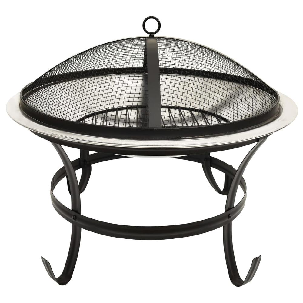 vidaXL 2-in-1 Fire Pit and BBQ with Poker 22"x22"x19.3" Stainless Steel 3351. Picture 4