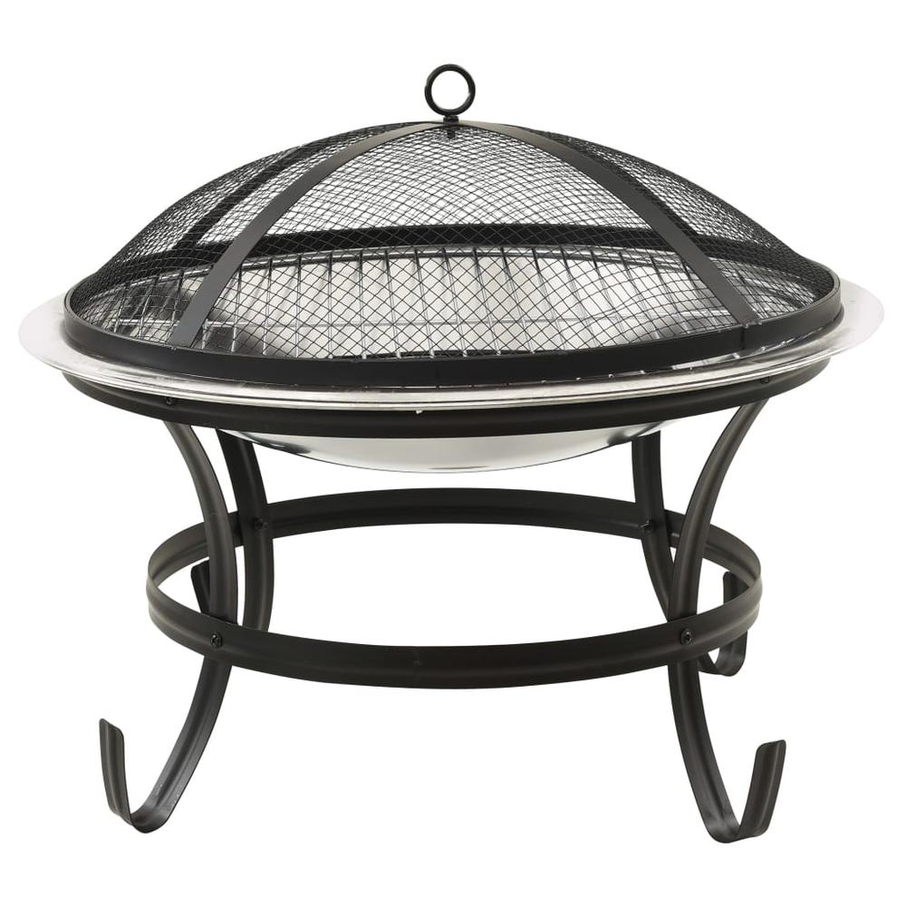 vidaXL 2-in-1 Fire Pit and BBQ with Poker 22"x22"x19.3" Stainless Steel 3351. Picture 5