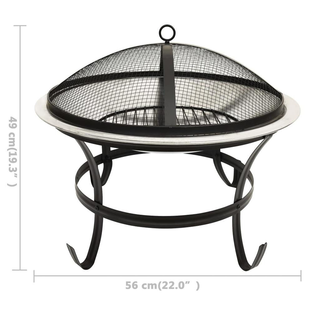 vidaXL 2-in-1 Fire Pit and BBQ with Poker 22"x22"x19.3" Stainless Steel 3351. Picture 9