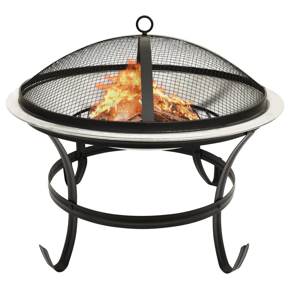 vidaXL 2-in-1 Fire Pit and BBQ with Poker 22"x22"x19.3" Stainless Steel 3351. Picture 1