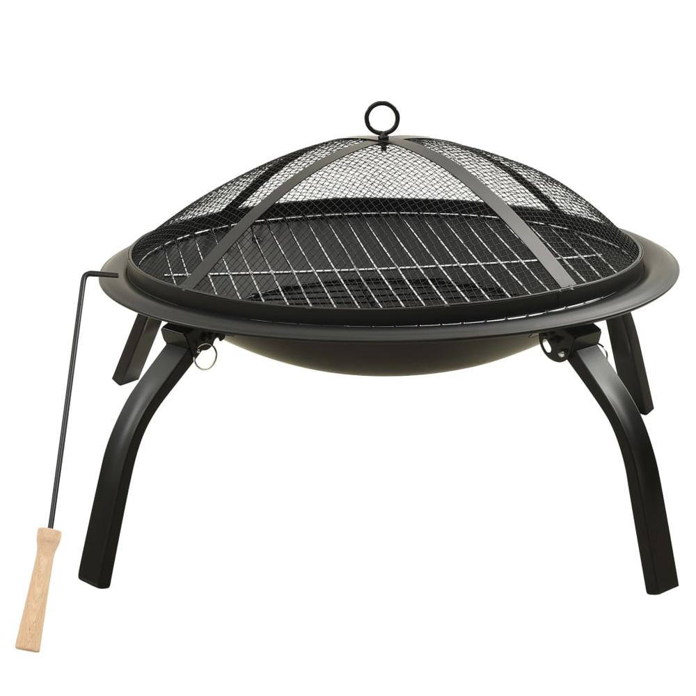 vidaXL 2-in-1 Fire Pit and BBQ with Poker 22"x22"x19.3" Steel 3352. Picture 2