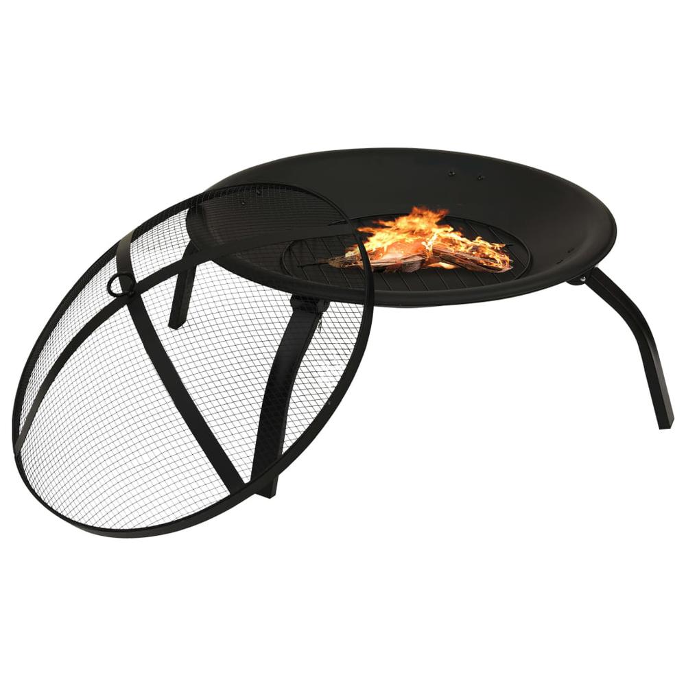 vidaXL 2-in-1 Fire Pit and BBQ with Poker 22"x22"x19.3" Steel 3352. Picture 3