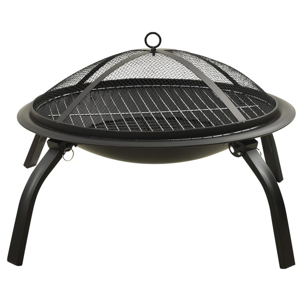 vidaXL 2-in-1 Fire Pit and BBQ with Poker 22"x22"x19.3" Steel 3352. Picture 5