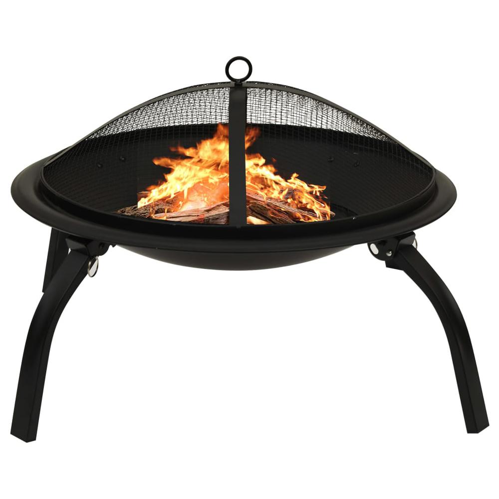 vidaXL 2-in-1 Fire Pit and BBQ with Poker 22"x22"x19.3" Steel 3352. Picture 1