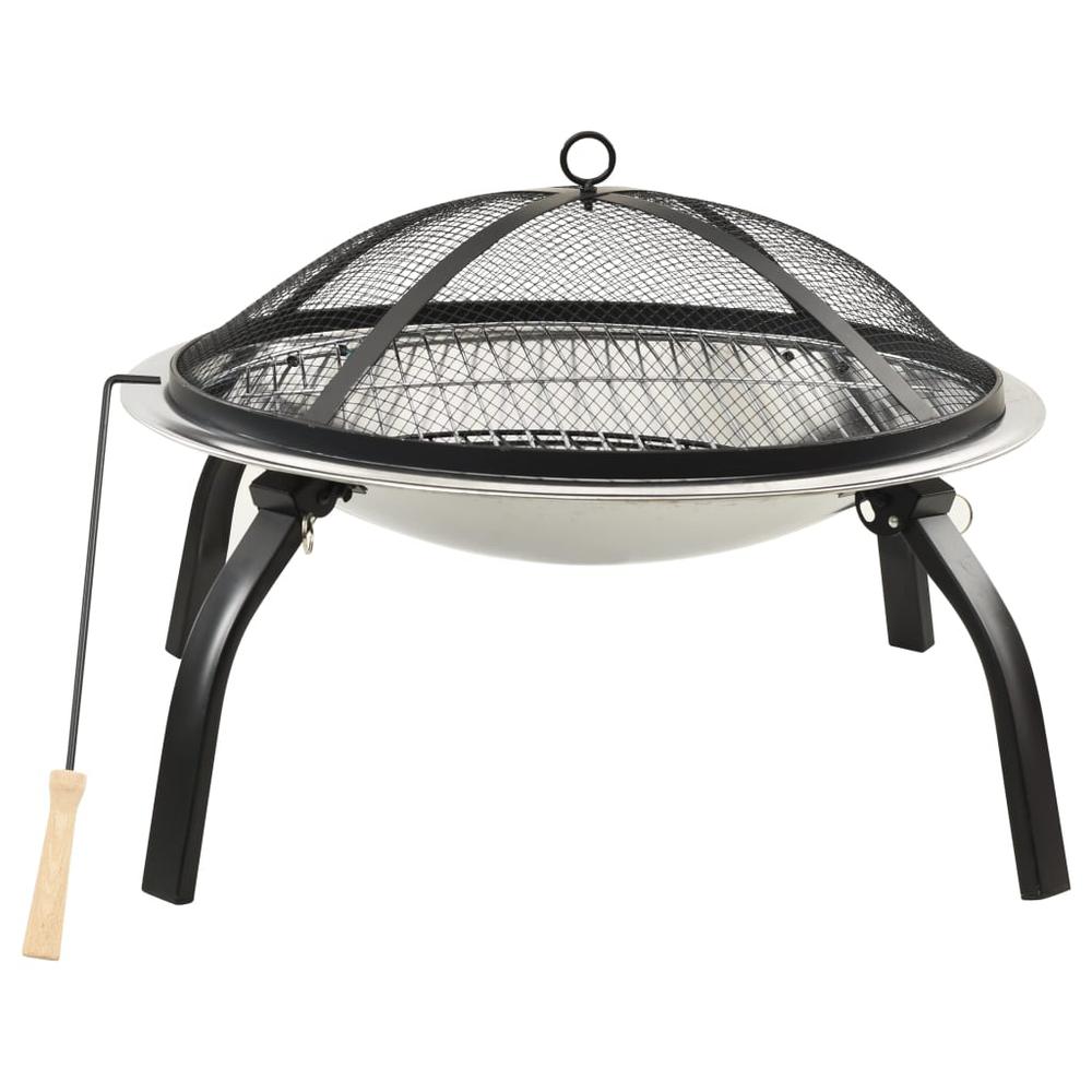 vidaXL 2-in-1 Fire Pit and BBQ with Poker 22"x22"x19.3" Stainless Steel 3353. Picture 2