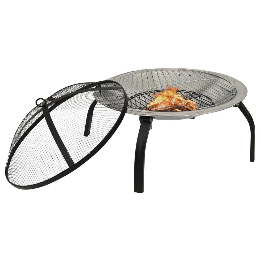 vidaXL 2-in-1 Fire Pit and BBQ with Poker 22"x22"x19.3" Stainless Steel 3353. Picture 3