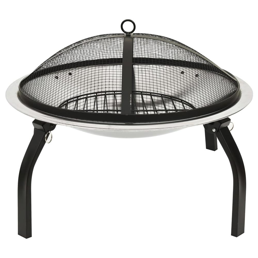vidaXL 2-in-1 Fire Pit and BBQ with Poker 22"x22"x19.3" Stainless Steel 3353. Picture 4