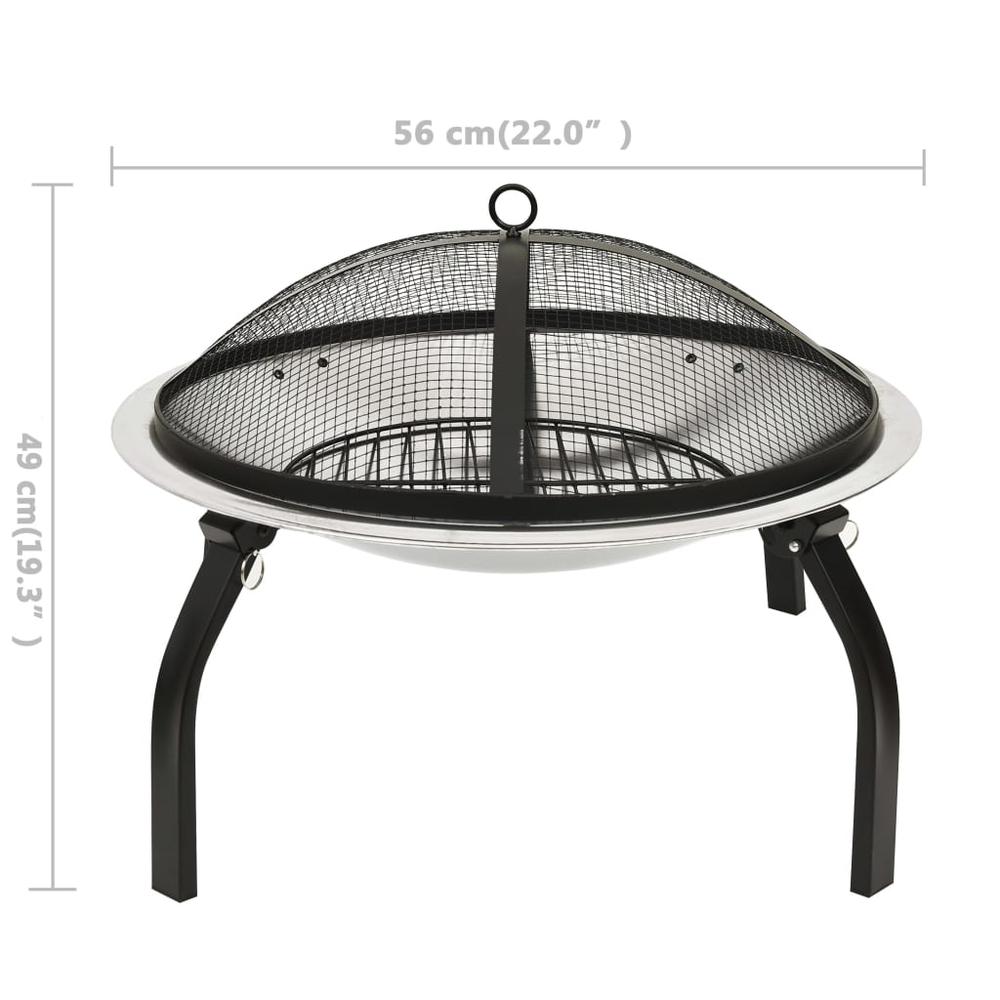 vidaXL 2-in-1 Fire Pit and BBQ with Poker 22"x22"x19.3" Stainless Steel 3353. Picture 10