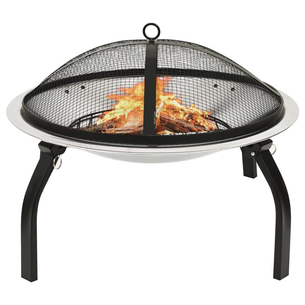 vidaXL 2-in-1 Fire Pit and BBQ with Poker 22"x22"x19.3" Stainless Steel 3353. Picture 1