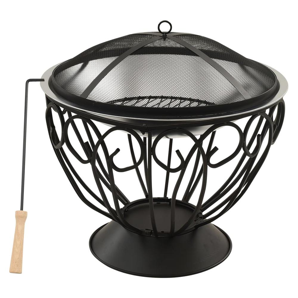 vidaXL 2-in-1 Fire Pit and BBQ with Poker 23.2"x23.2"x23.6" Stainless Steel 3360. Picture 2